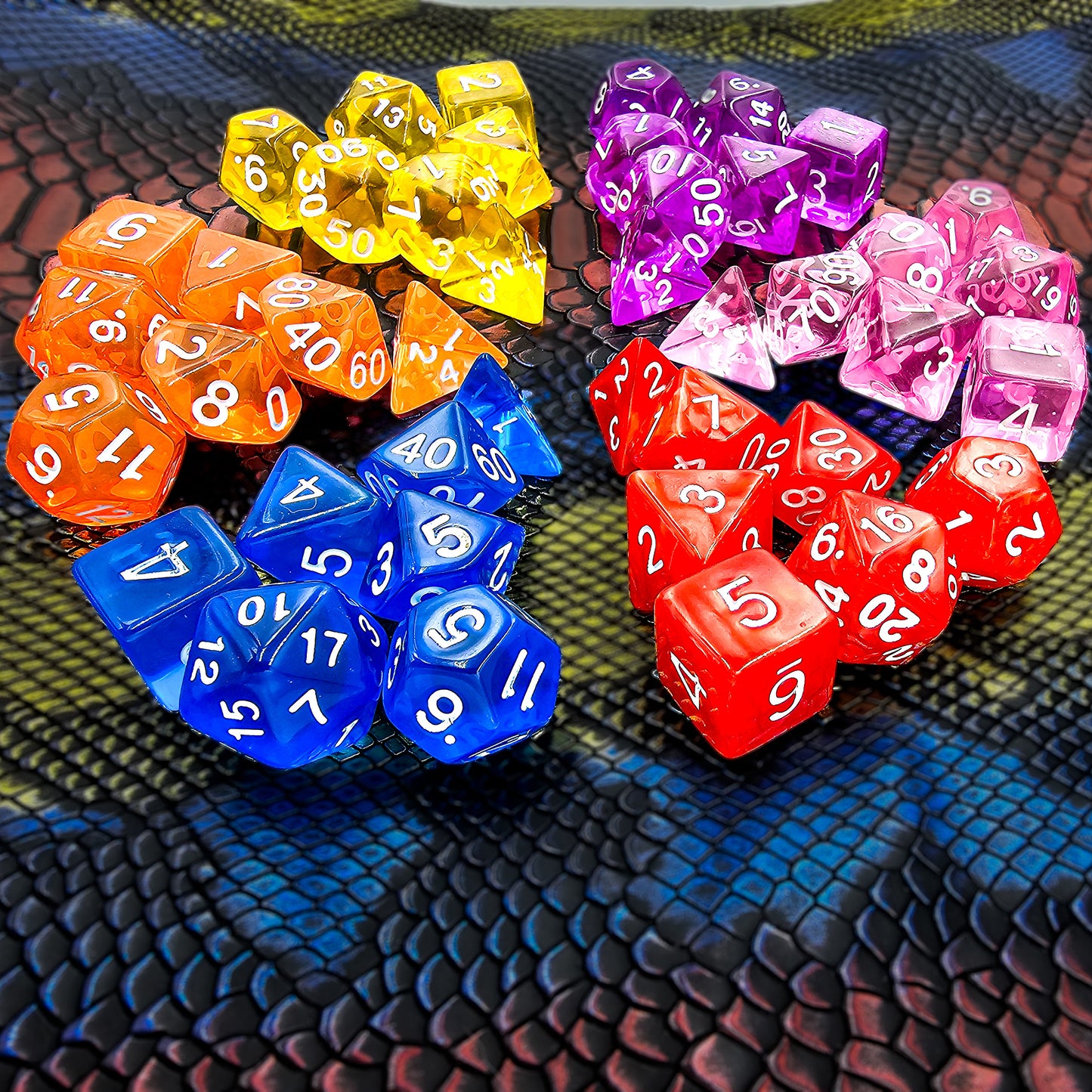 42 Piece DND Dice Set + 6 Velvet Dice Bags