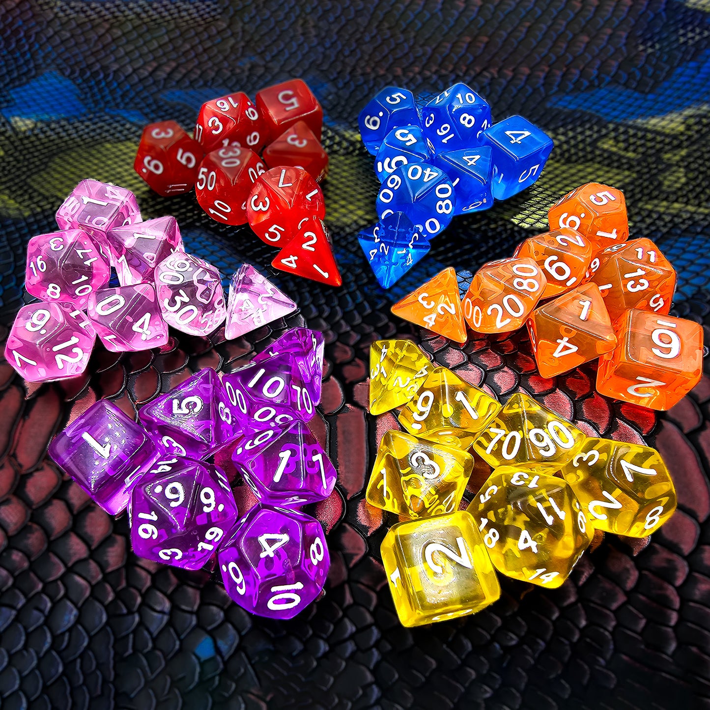42 Piece DND Dice Set + 6 Velvet Dice Bags