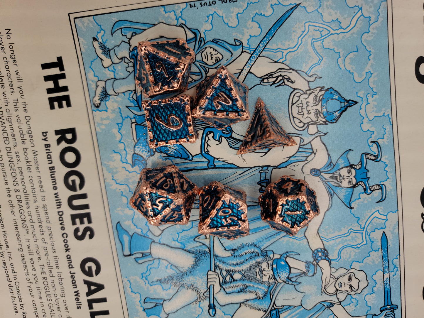 Aqua Blue & Rose Gold Dragon Scale Metal D&D Dice