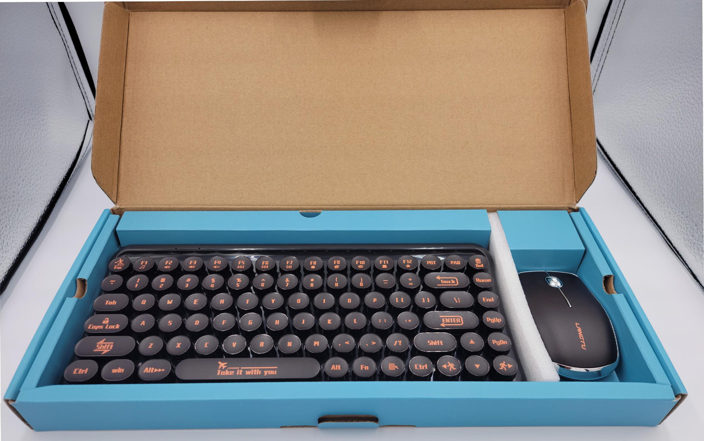Mini 2.4G Wireless Retro Keyboard and Mouse Combo Round Keys Computer Laptop Mac