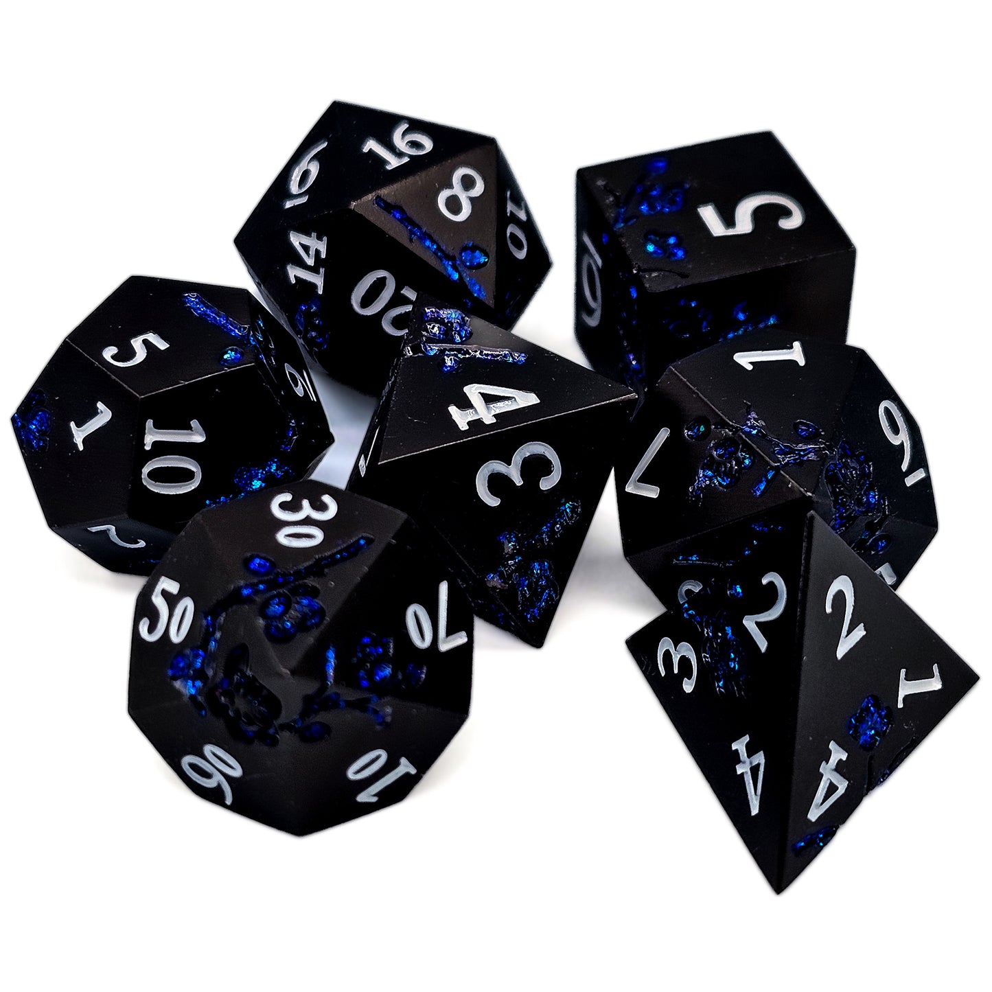 Solid Metal Black Plum Blossom DND Dice Set