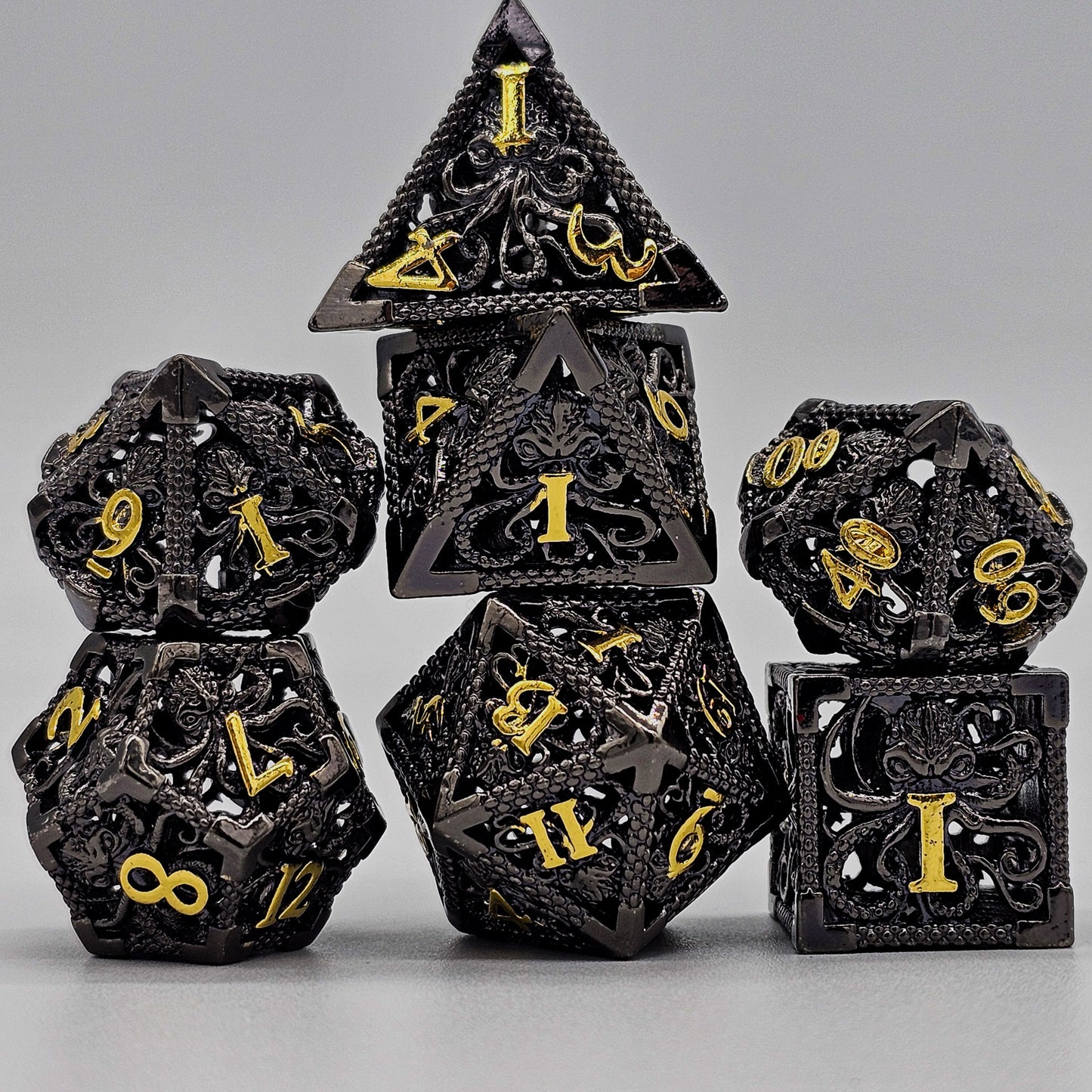 Black & Gold Hollow Metal Cthulhu Dice
