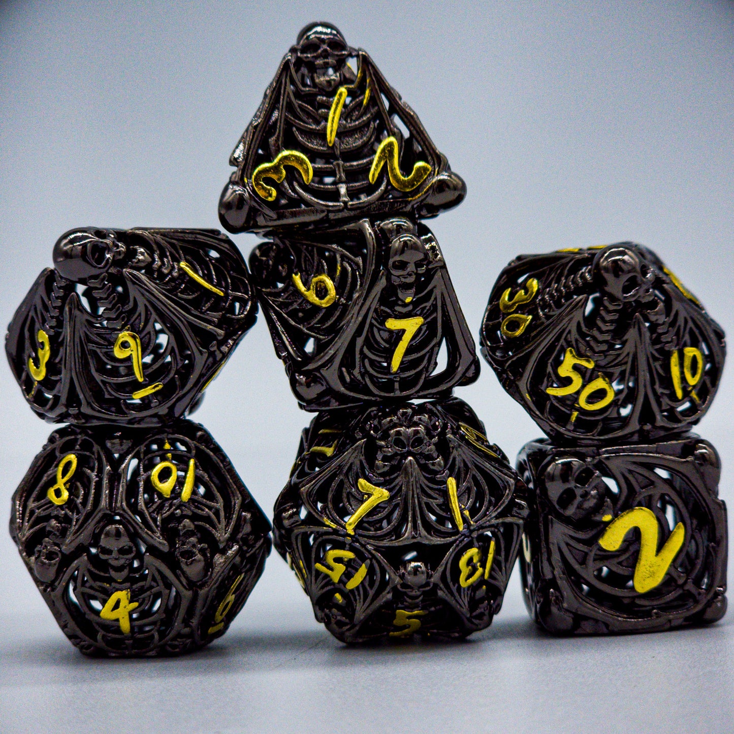 Hollow Metal Black Skeleton DND Dice Set