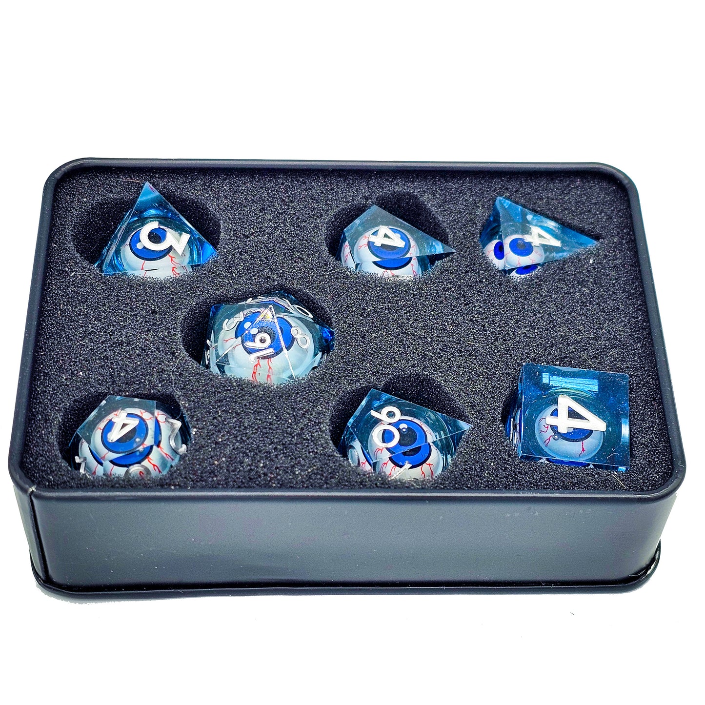 Blue Evil Eye Resin Liquid Core DND Dice Set