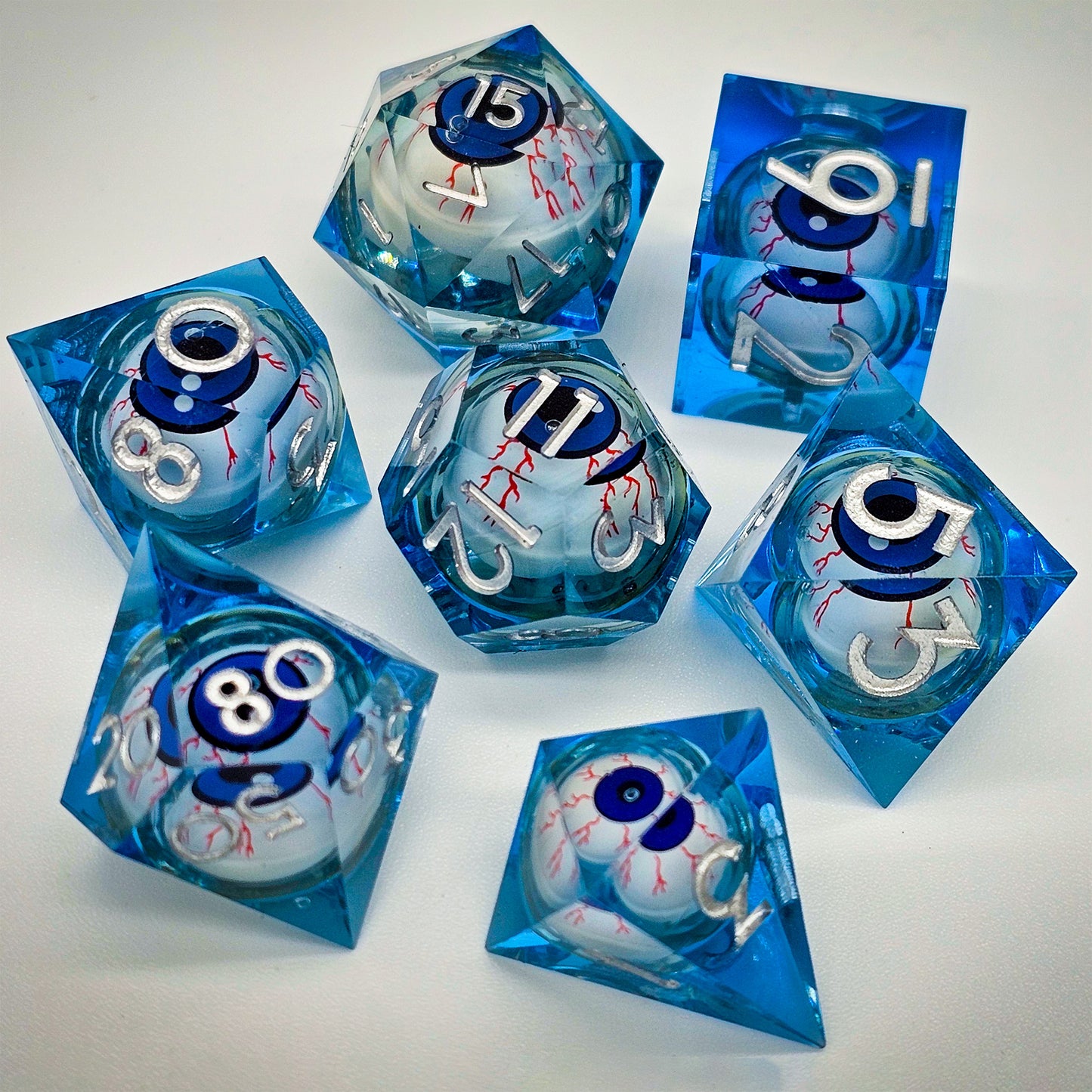 Blue Evil Eye Resin Liquid Core DND Dice Set