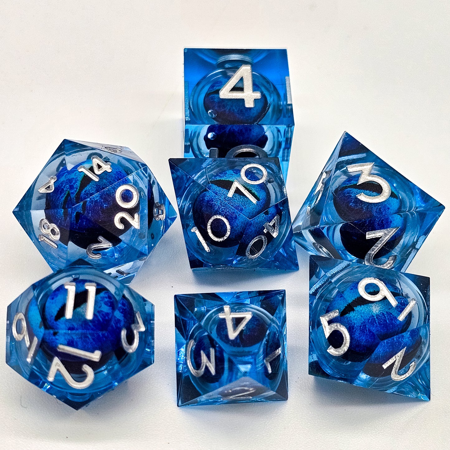 Blue Evil Cat Eye Resin Liquid Core DND Dice Set