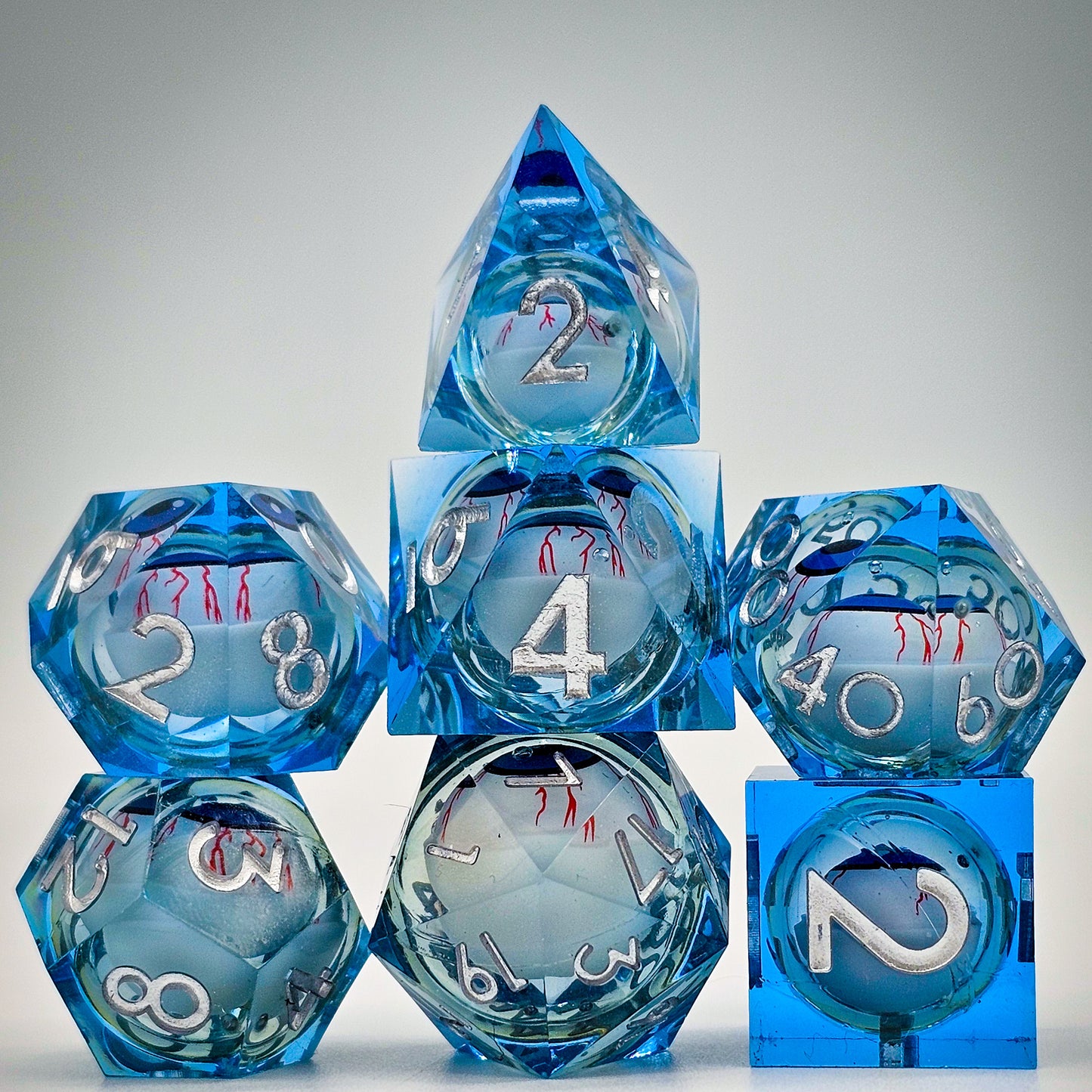 Blue Evil Eye Resin Liquid Core DND Dice Set
