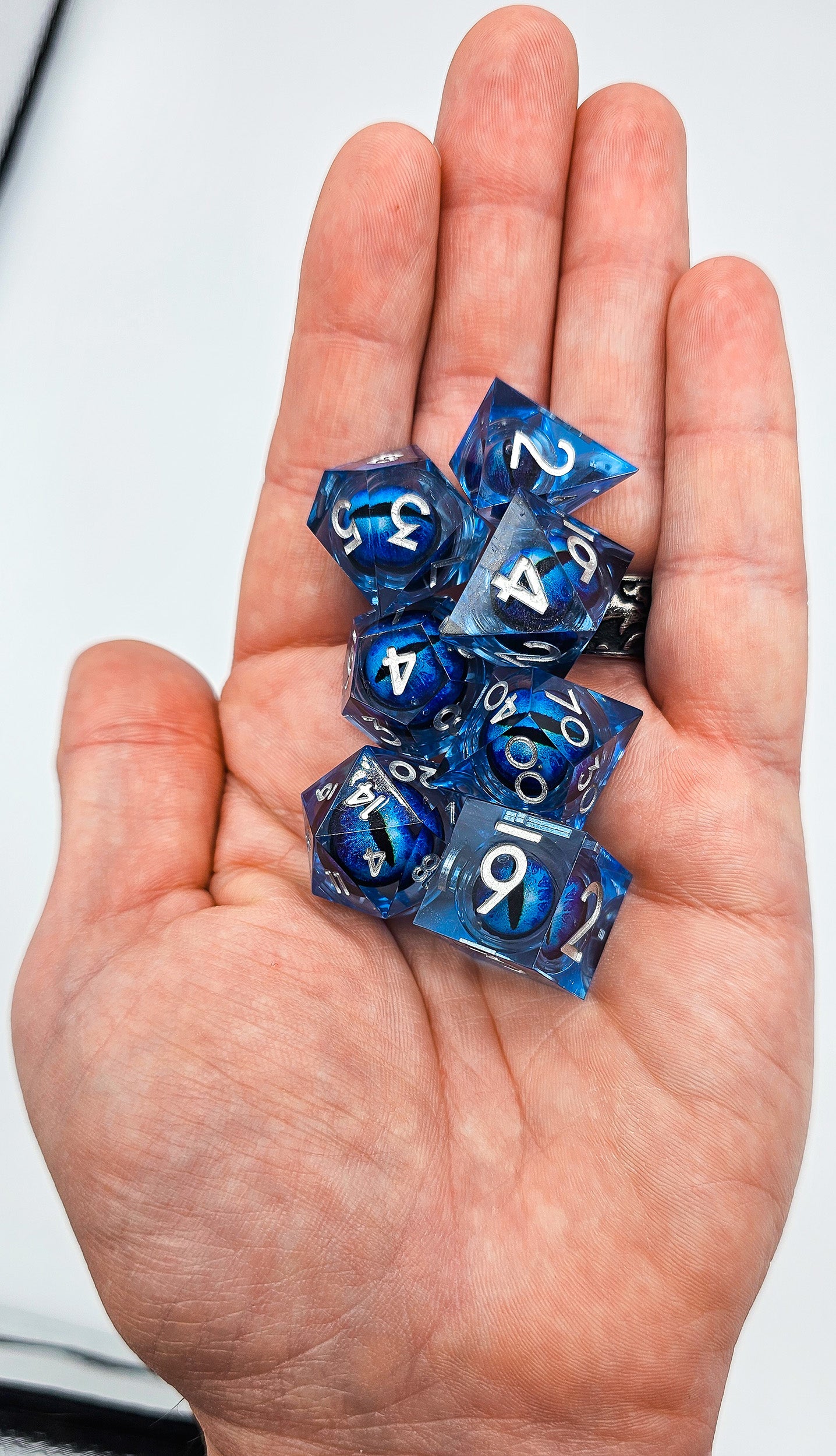Blue Evil Cat Eye Resin Liquid Core DND Dice Set
