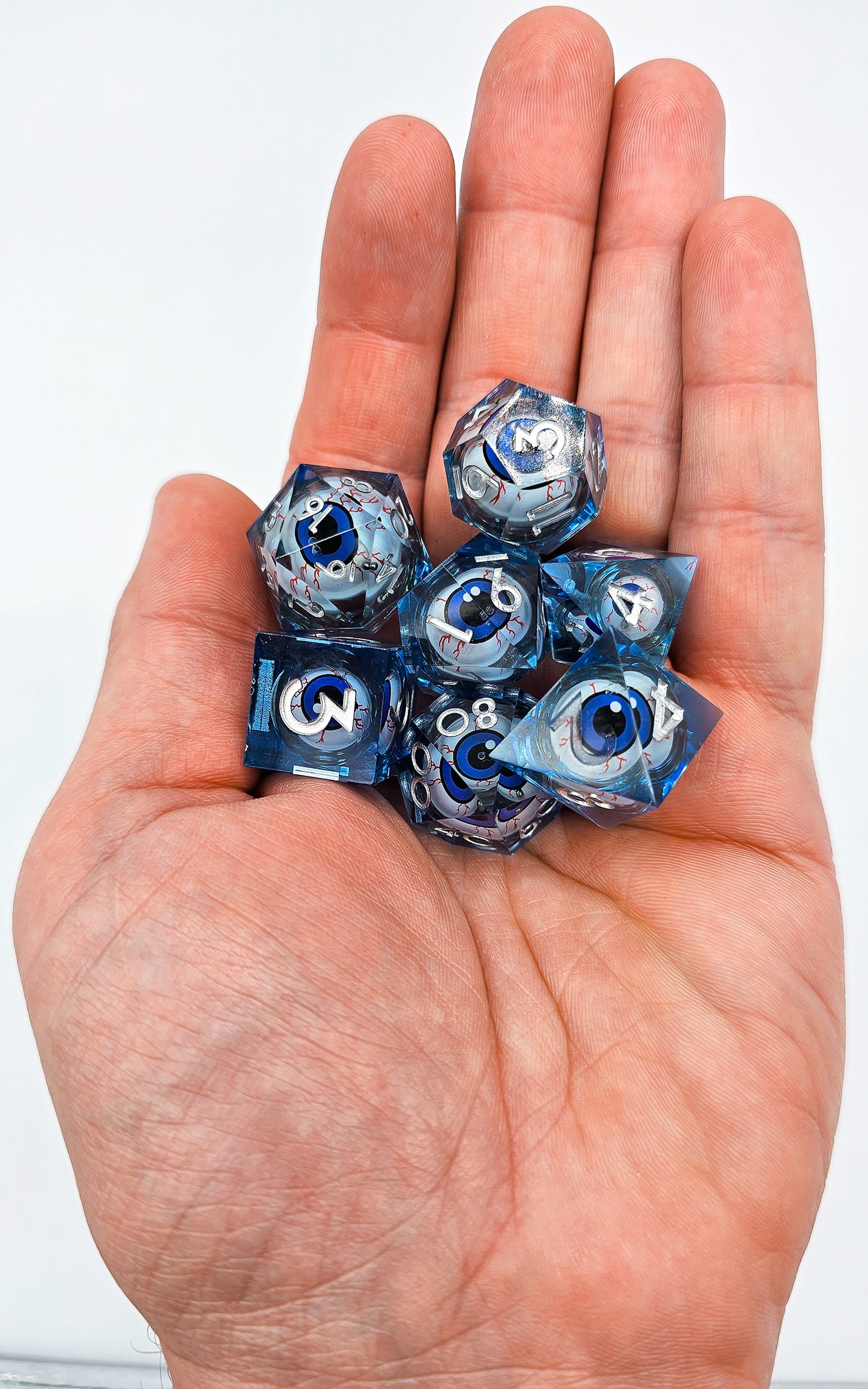 Blue Evil Eye Resin Liquid Core DND Dice Set