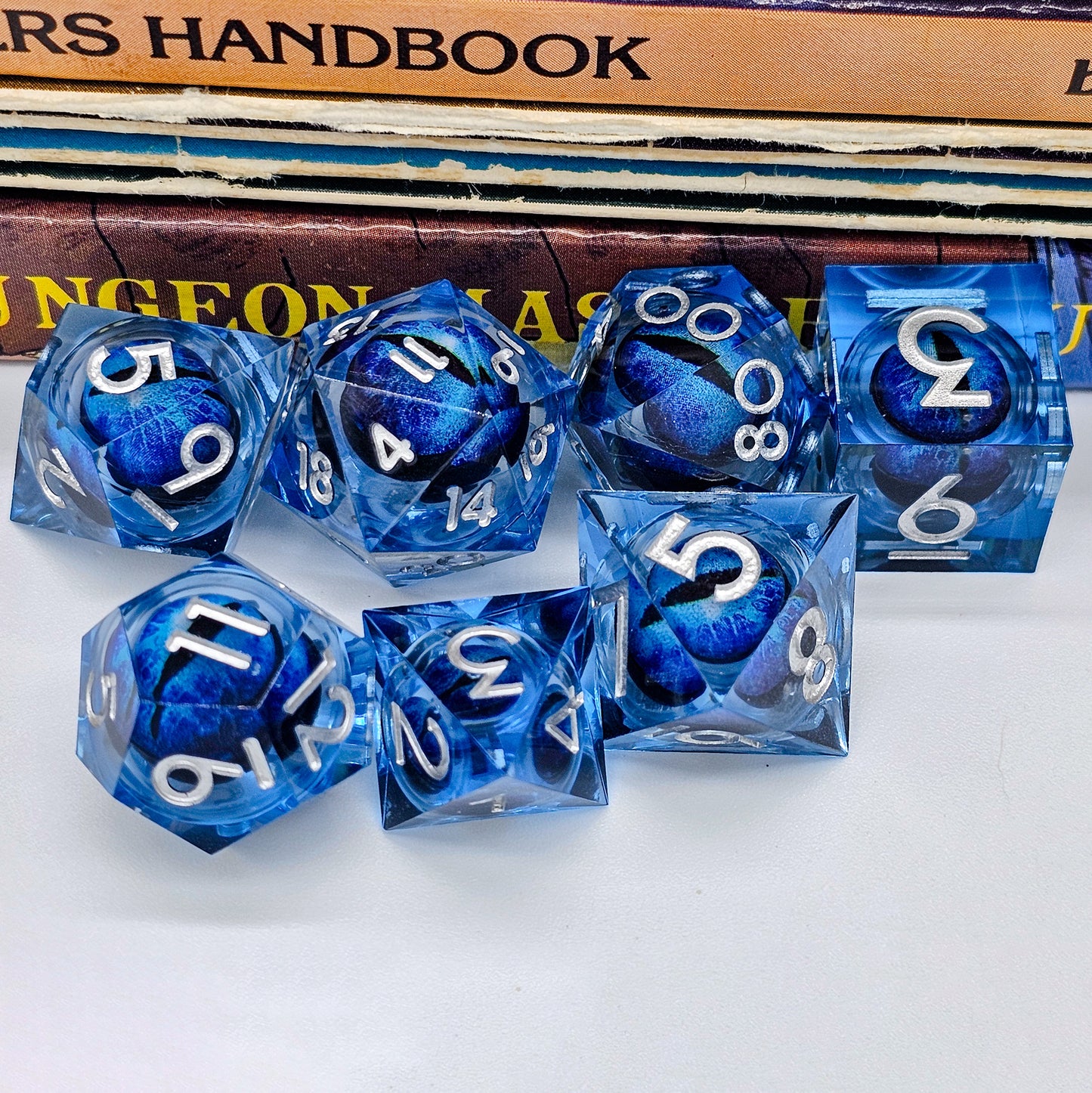 Blue Evil Cat Eye Resin Liquid Core DND Dice Set