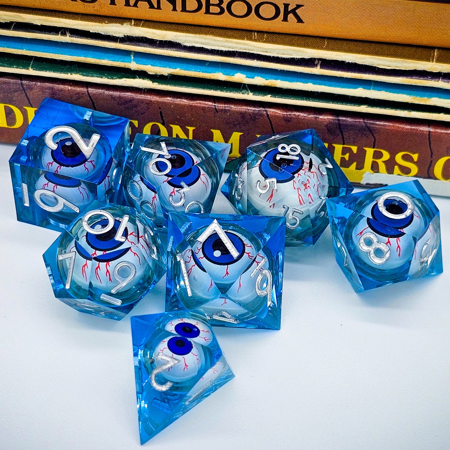 Blue Evil Eye Resin Liquid Core DND Dice Set