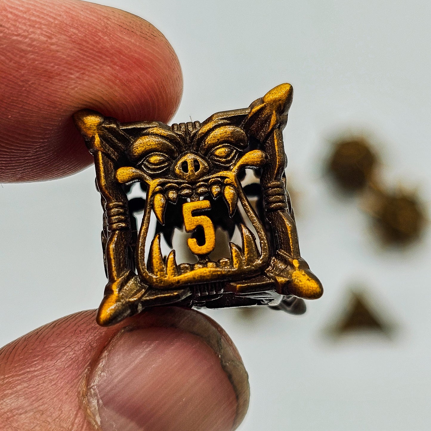 Ancient Bronze Hollow Metal Monster Mouth Dice