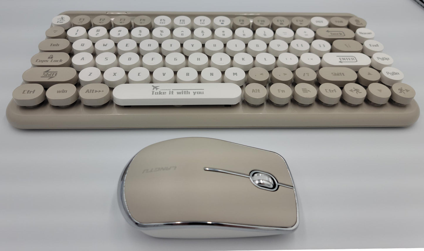 Mini 2.4G Wireless Retro Keyboard and Mouse Combo Round Keys Computer Laptop Mac