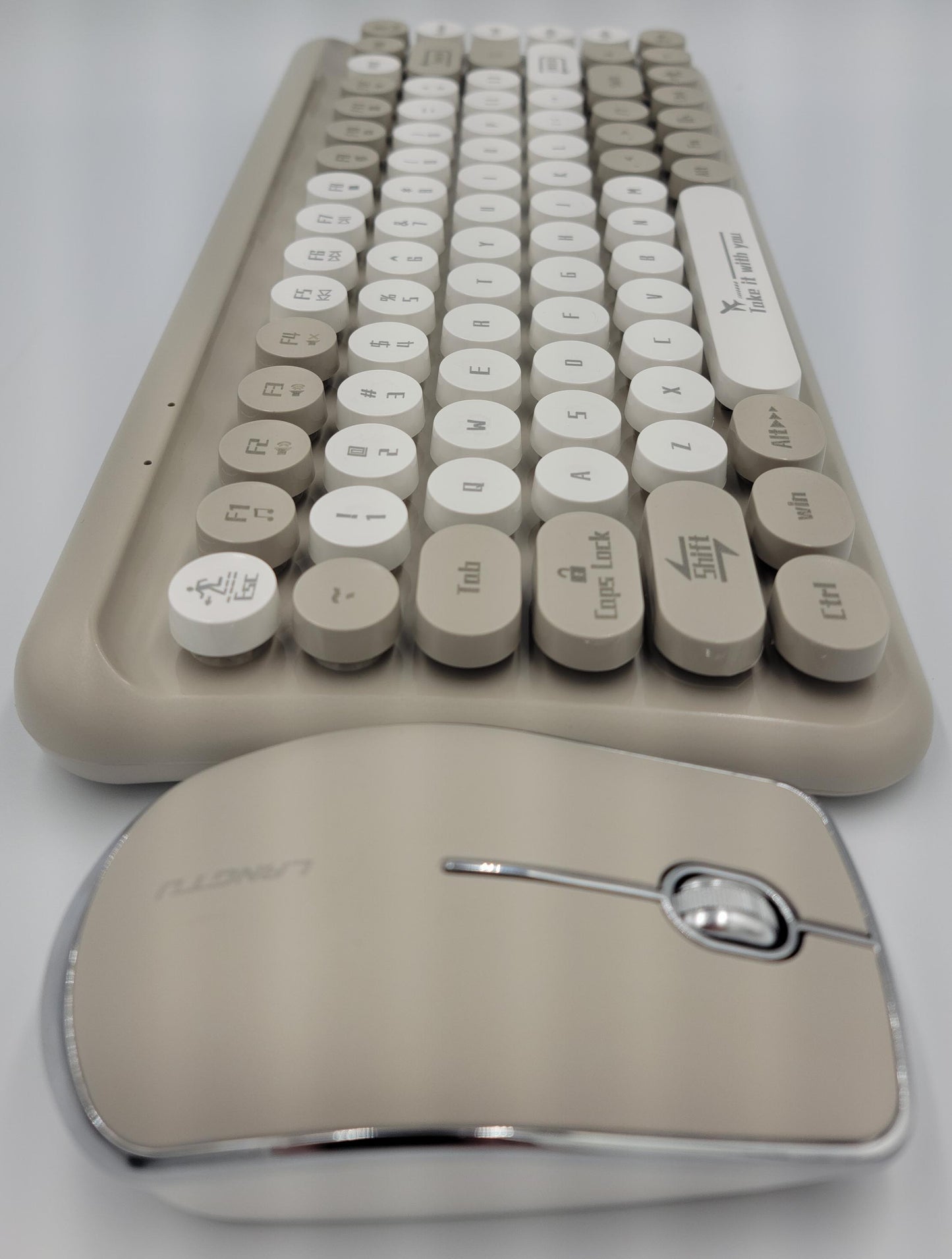 Mini 2.4G Wireless Retro Keyboard and Mouse Combo Round Keys Computer Laptop Mac