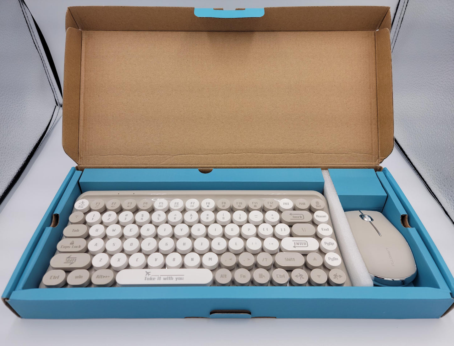 Mini 2.4G Wireless Retro Keyboard and Mouse Combo Round Keys Computer Laptop Mac