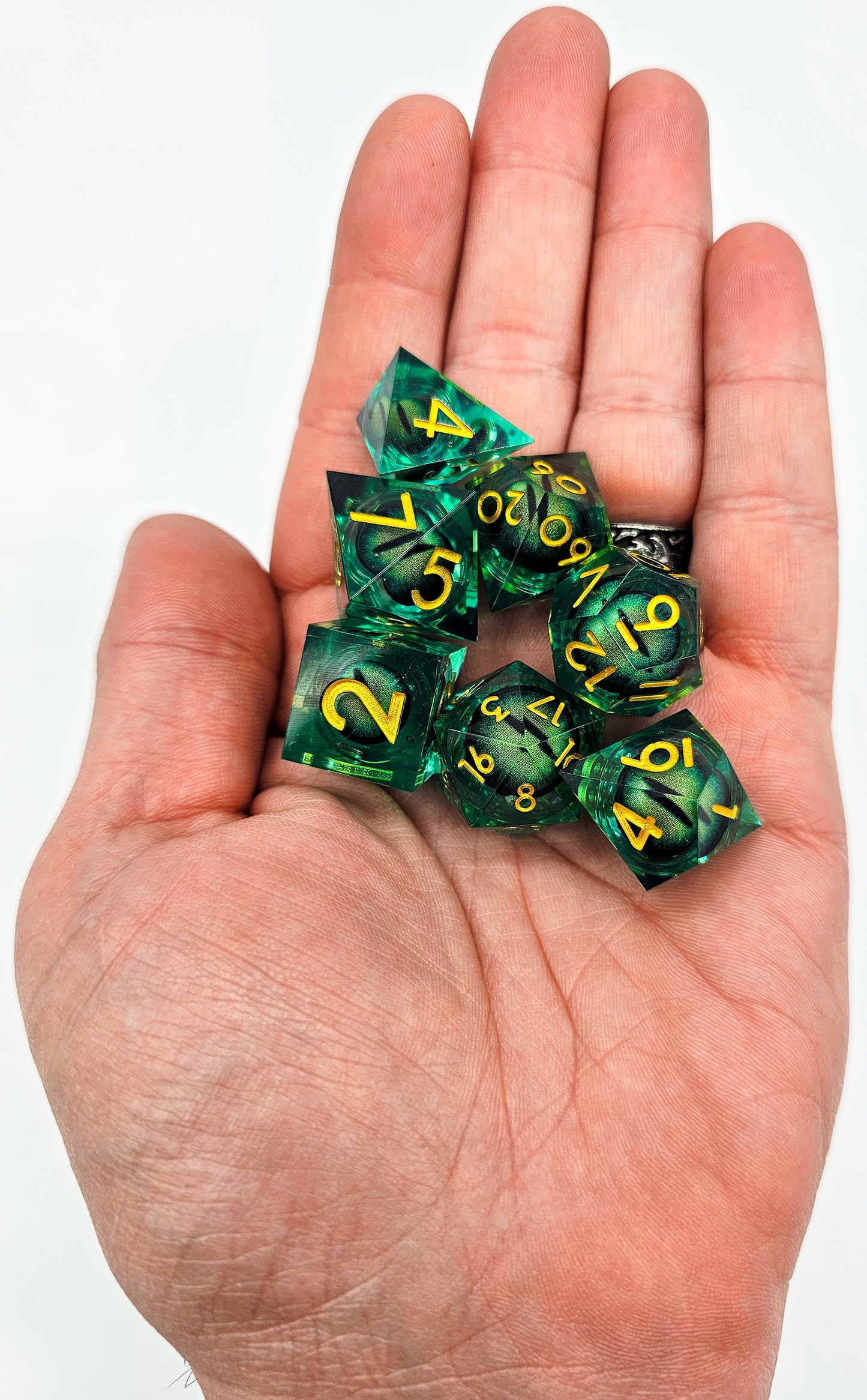 Green Evil Cat Eye Resin Liquid Core DND Dice Set