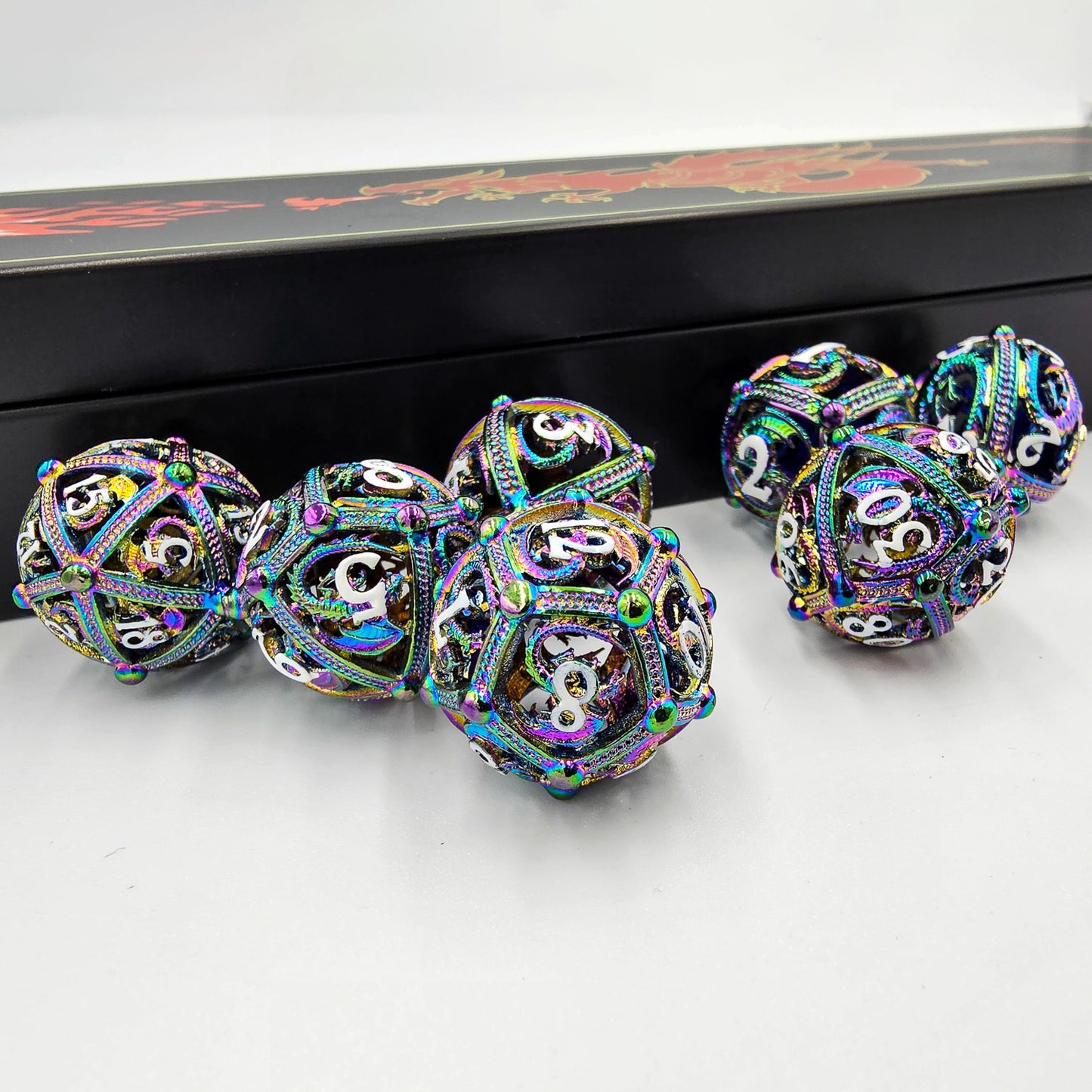 Rainbow Hollow Metal Dragon Orb Dice