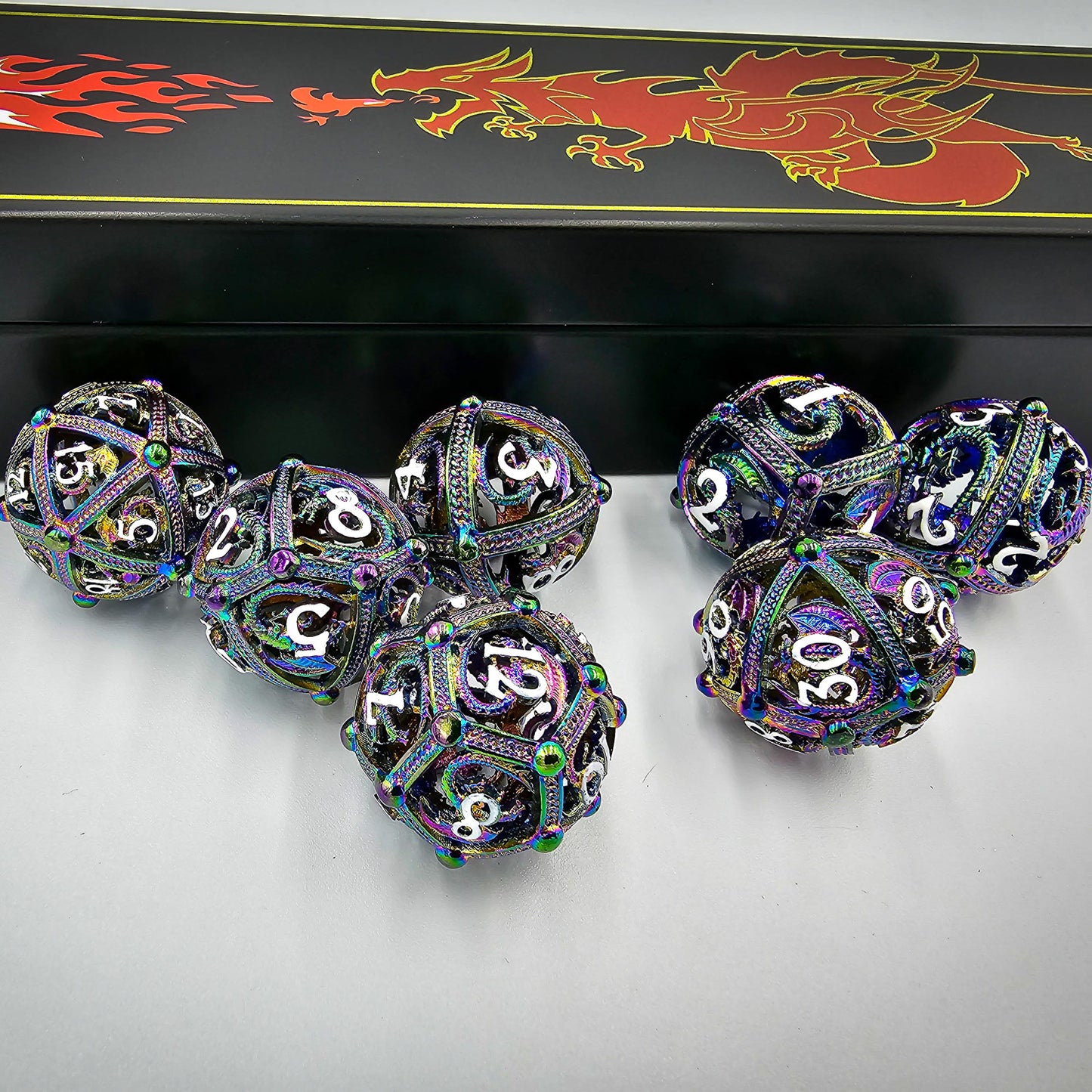 Rainbow Hollow Metal Dragon Orb Dice