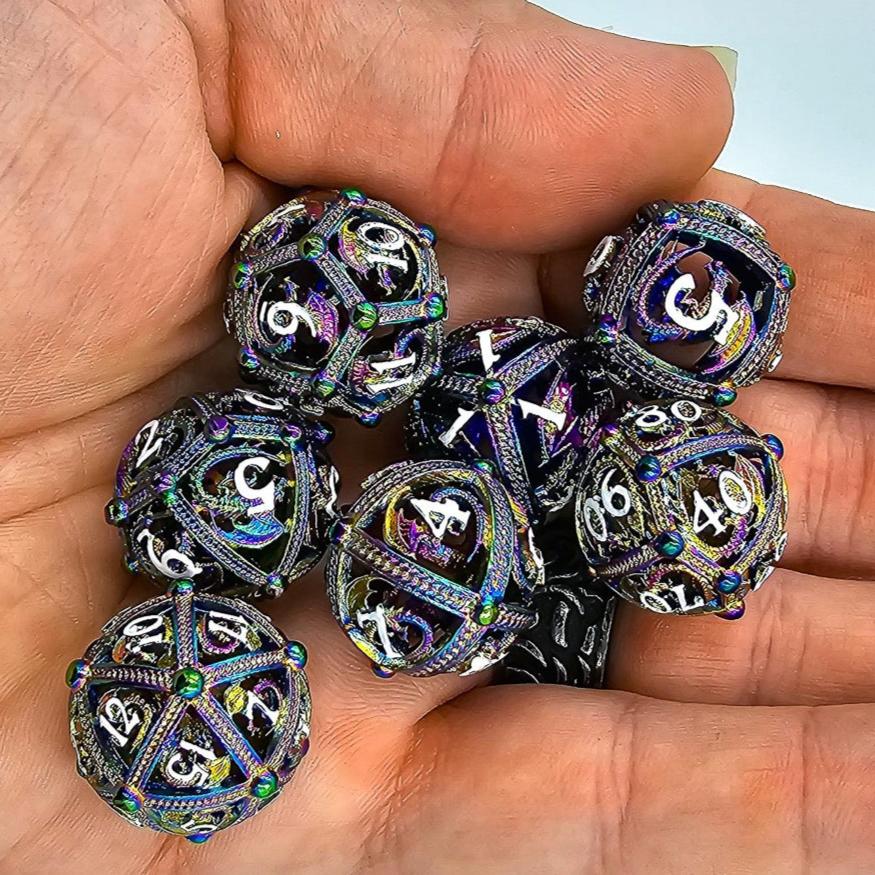 Rainbow Hollow Metal Dragon Orb Dice