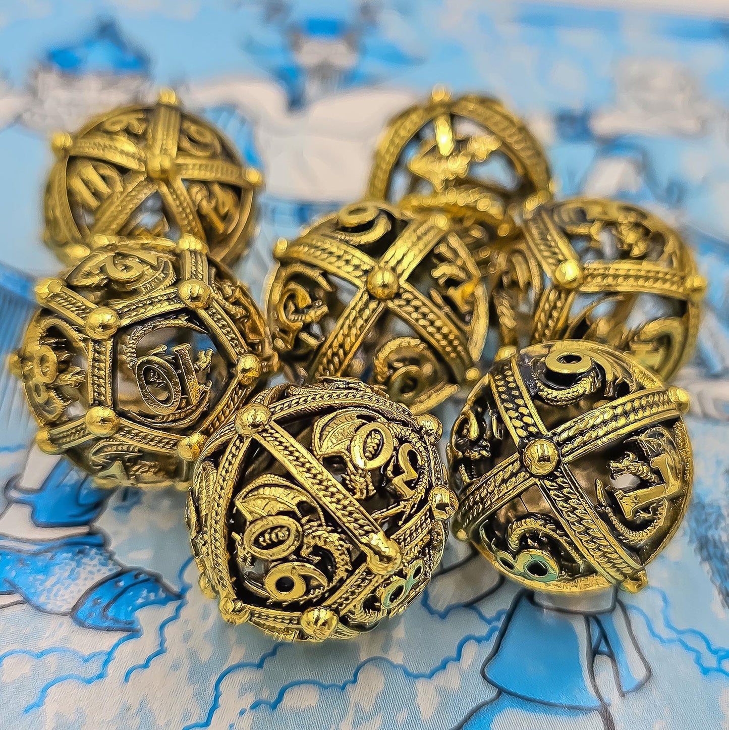 Shiny Gold Hollow Metal Dragon Orb Dice