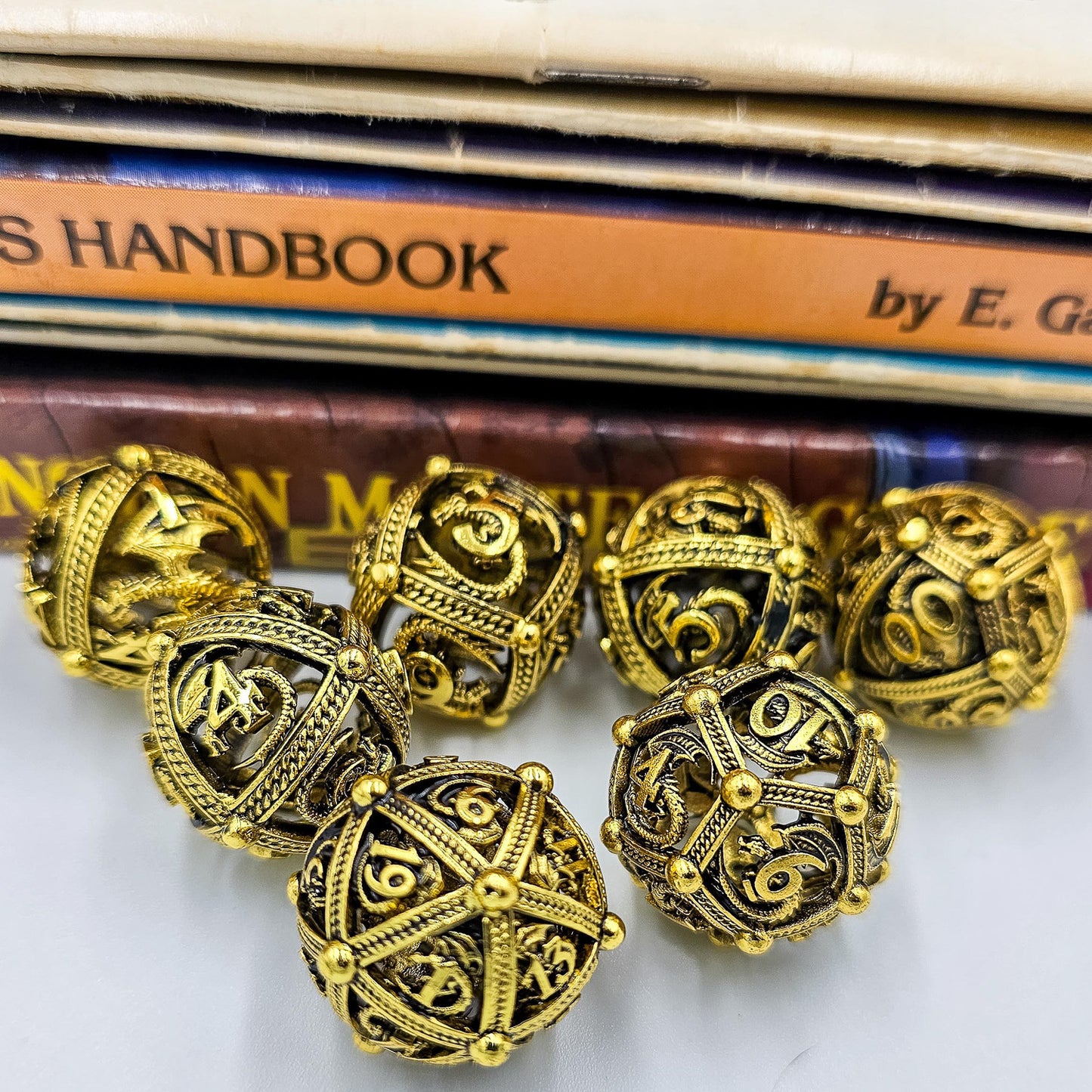 Shiny Gold Hollow Metal Dragon Orb Dice