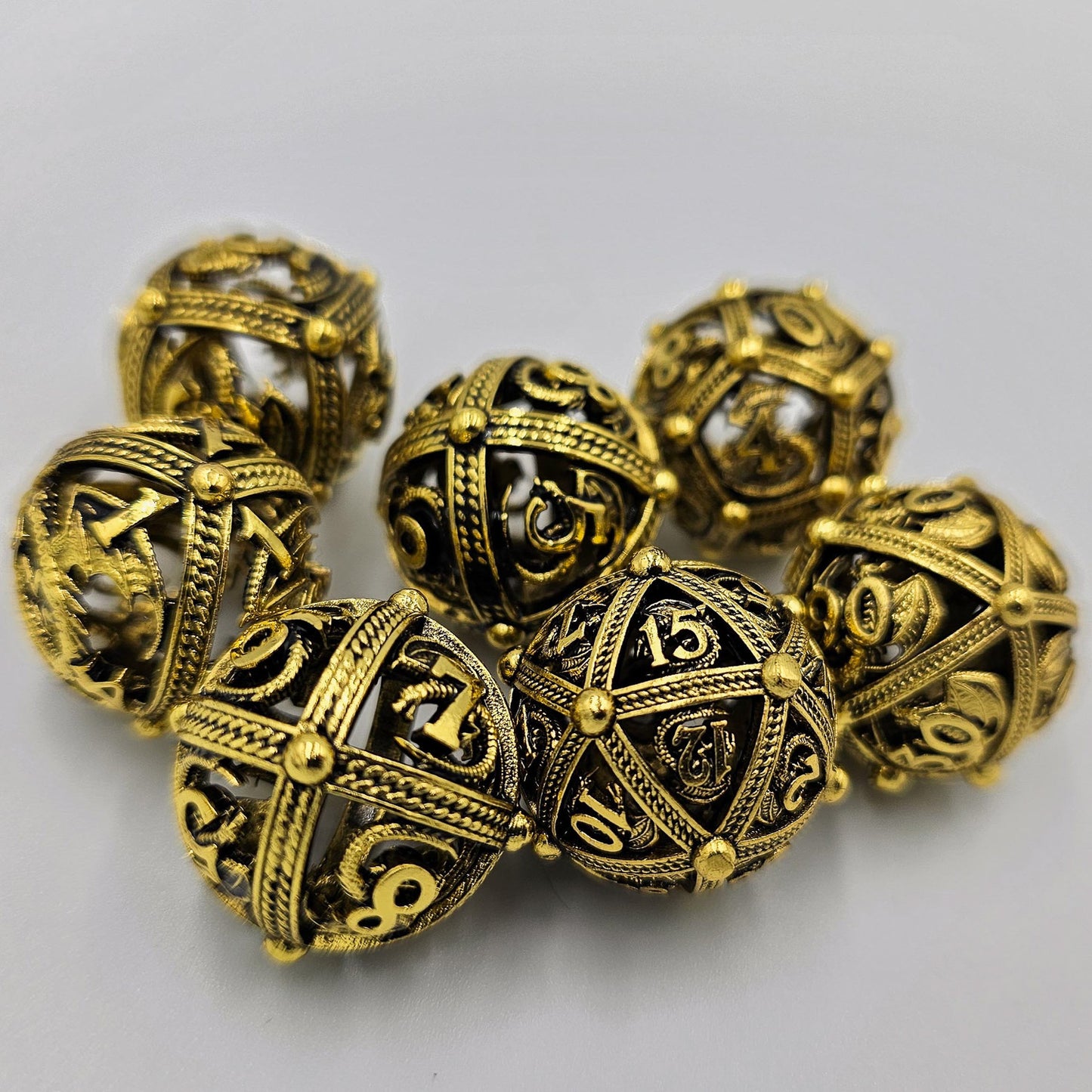 Shiny Gold Hollow Metal Dragon Orb Dice