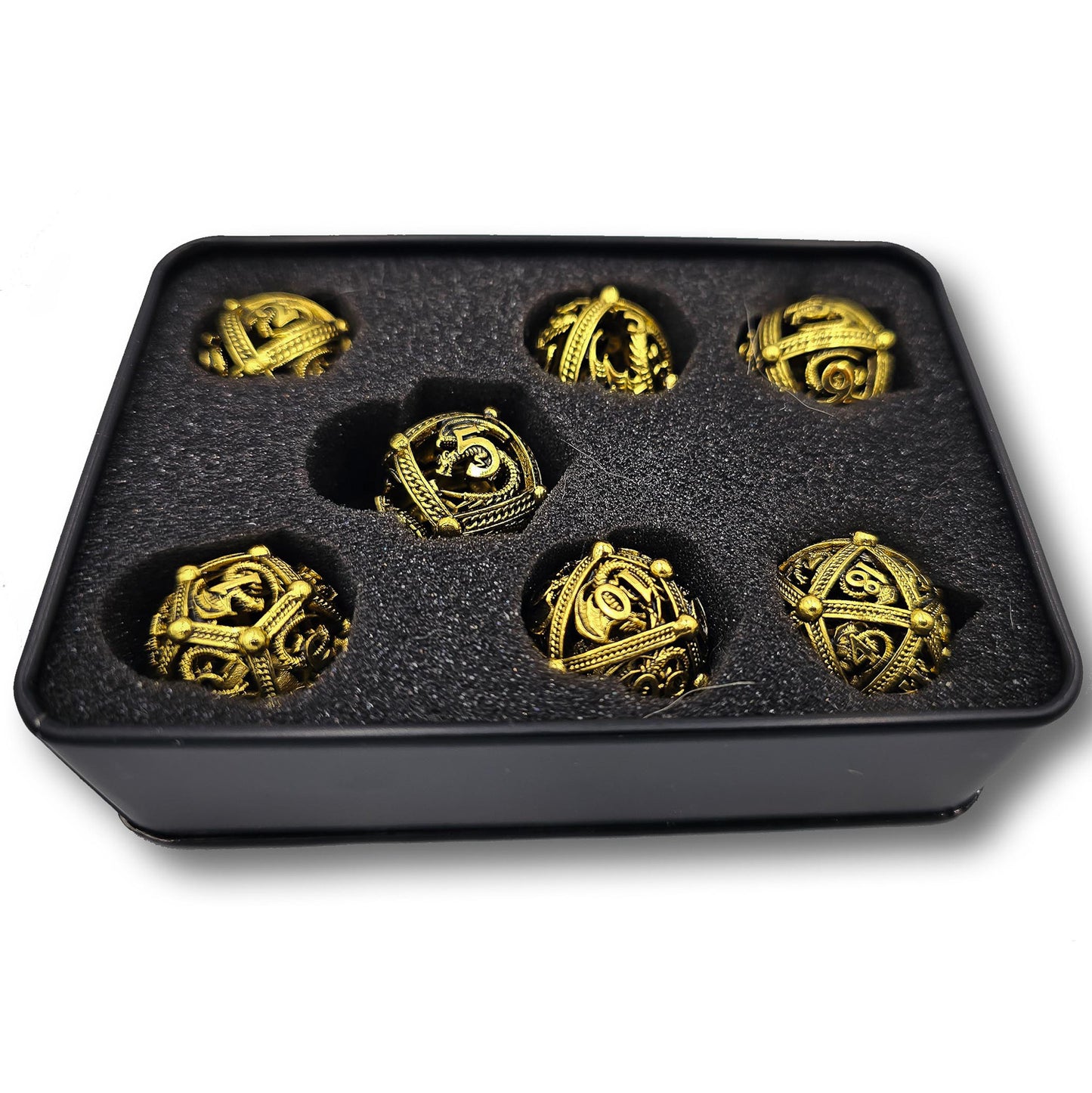 Shiny Gold Hollow Metal Dragon Orb Dice