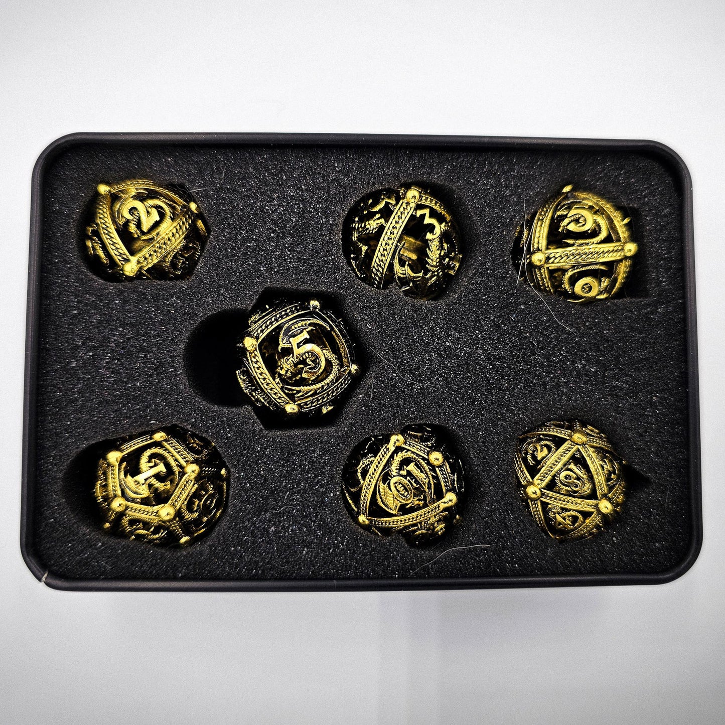 Shiny Gold Hollow Metal Dragon Orb Dice