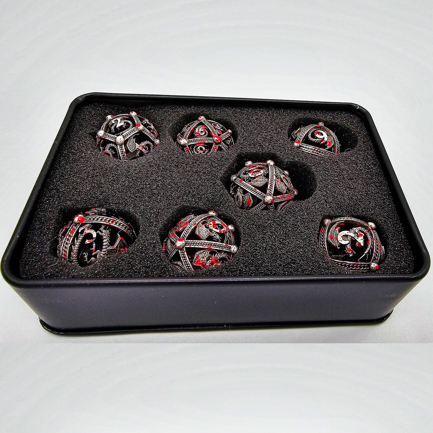 Silver Gray Bloody Hollow Metal Dragon Orb Dice