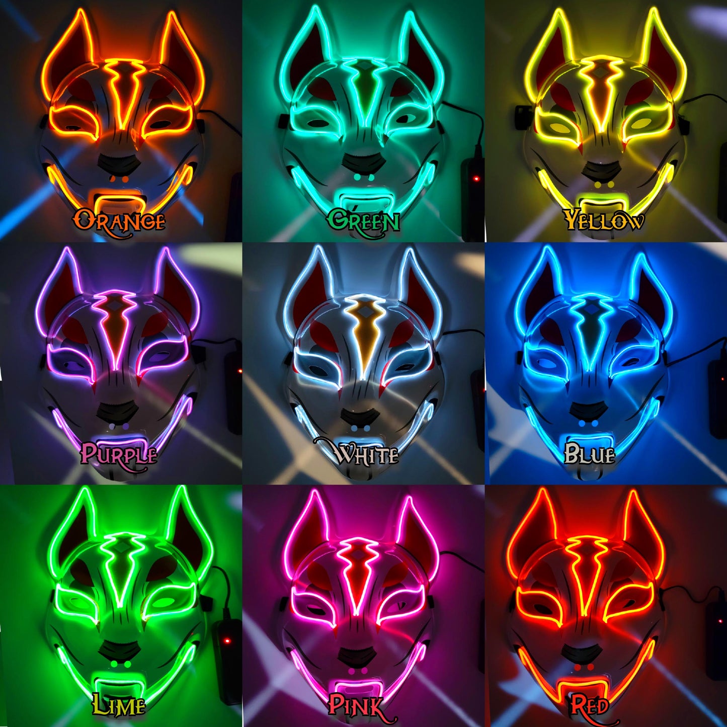 LED Light Up Kitsune Fox Mask Costume Cosplay