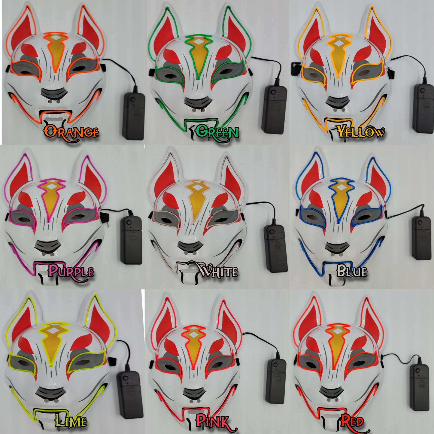 LED Light Up Kitsune Fox Mask Costume Cosplay