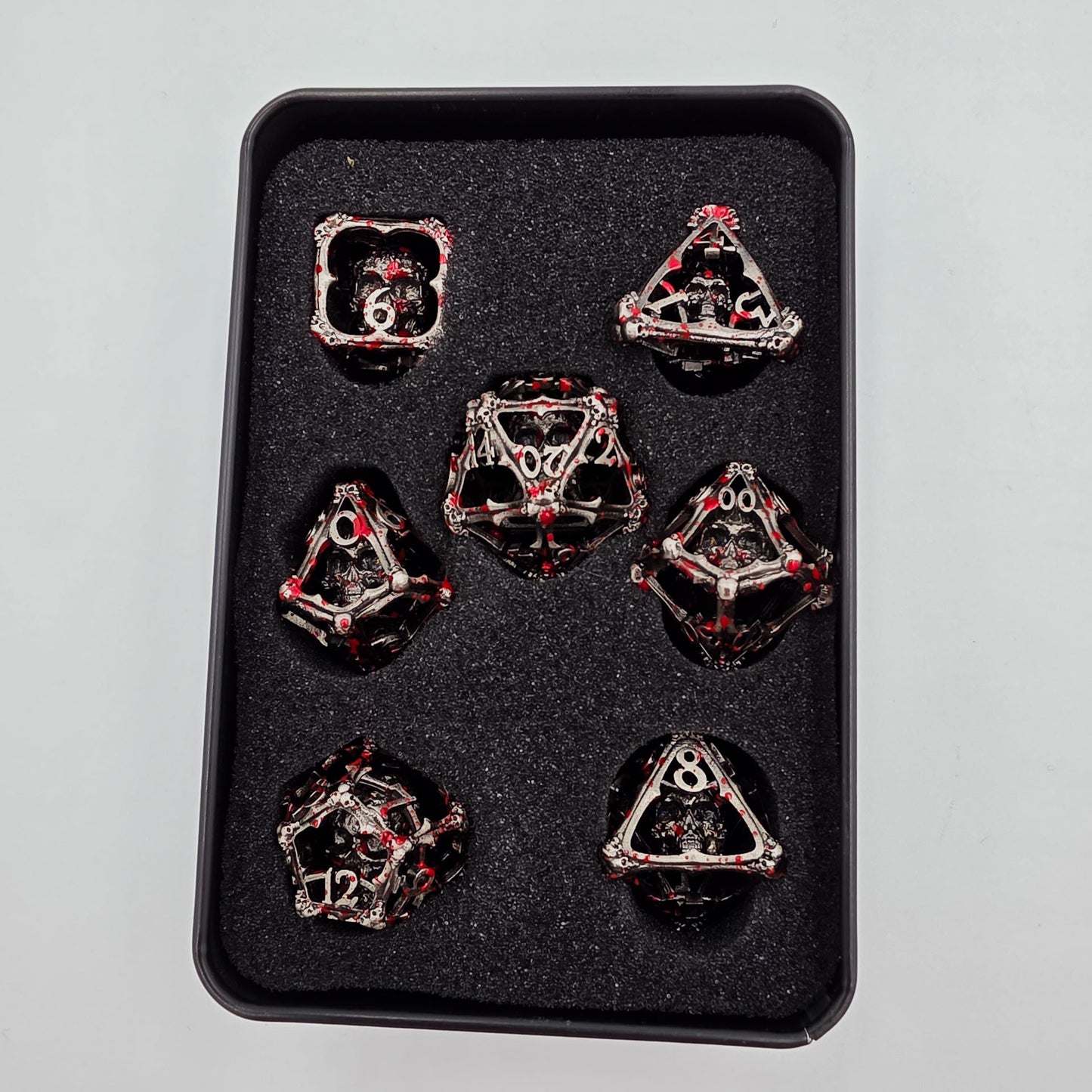 Silver Blood Hollow Metal 3D Skull DND Dice Set