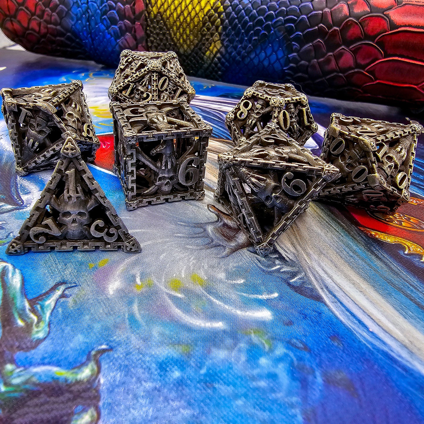Hollow Metal Silver/Gray Skeleton DND Dice Set