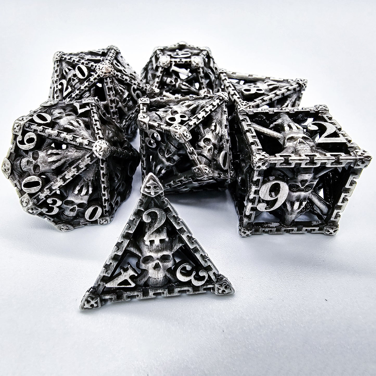 Hollow Metal Silver/Gray Skeleton DND Dice Set