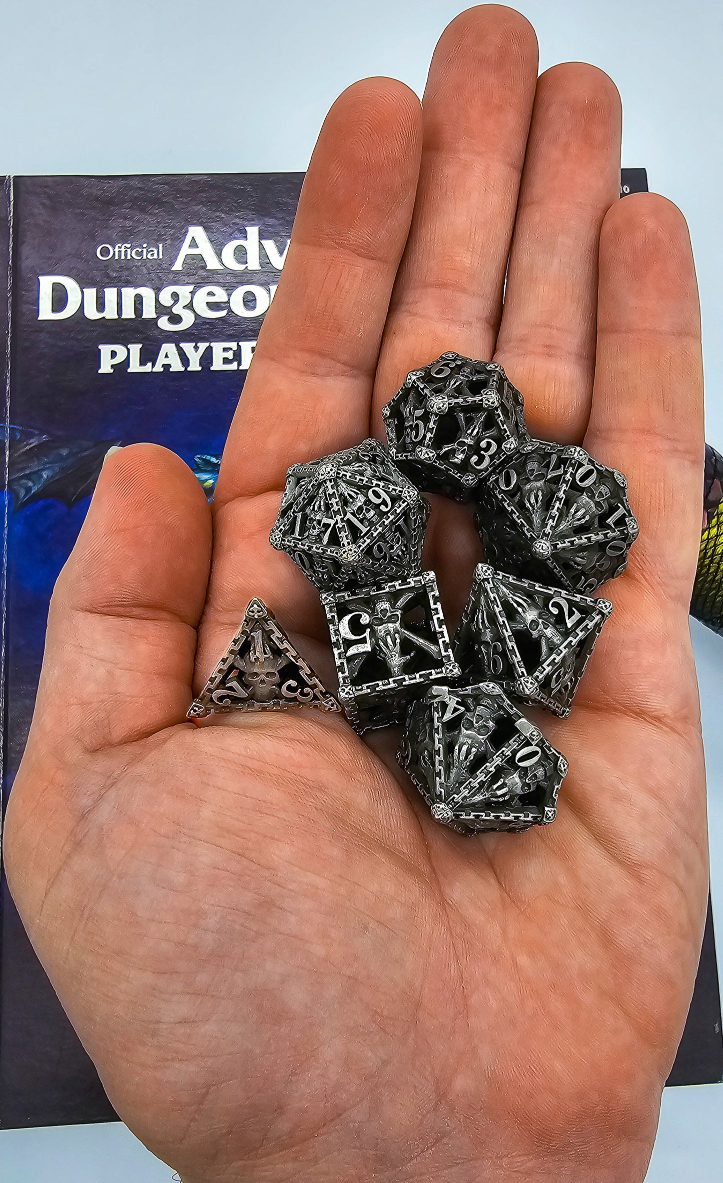 Hollow Metal Silver/Gray Skeleton DND Dice Set