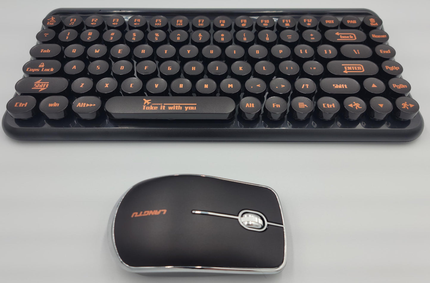 Mini 2.4G Wireless Retro Keyboard and Mouse Combo Round Keys Computer Laptop Mac