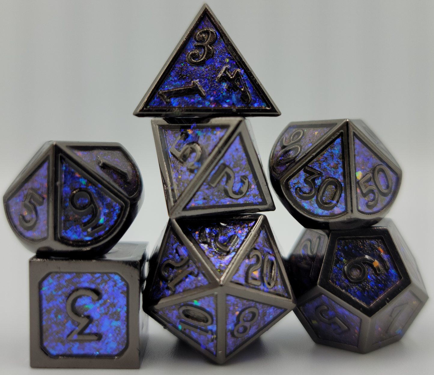 Blue & Black Metal D&D Dice