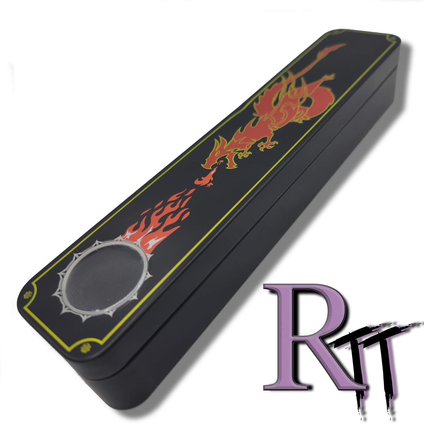 7 Piece Black Metal DnD Container with Red Fire Breathing Dragon