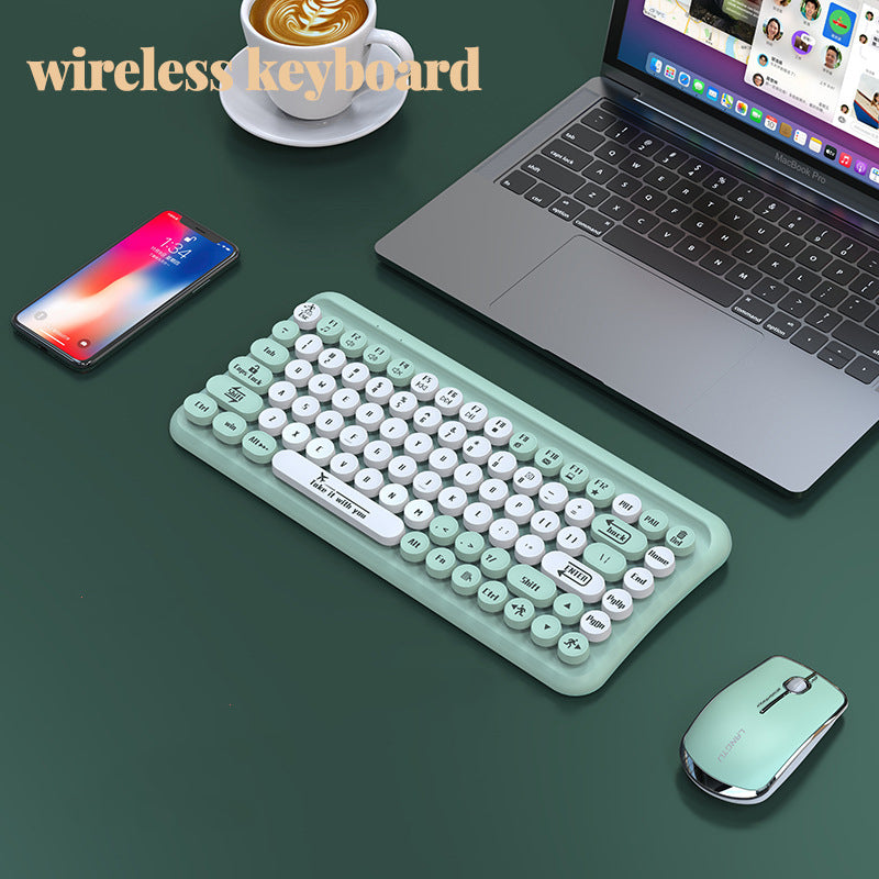 Mini 2.4G Wireless Retro Keyboard and Mouse Combo Round Keys Computer Laptop Mac