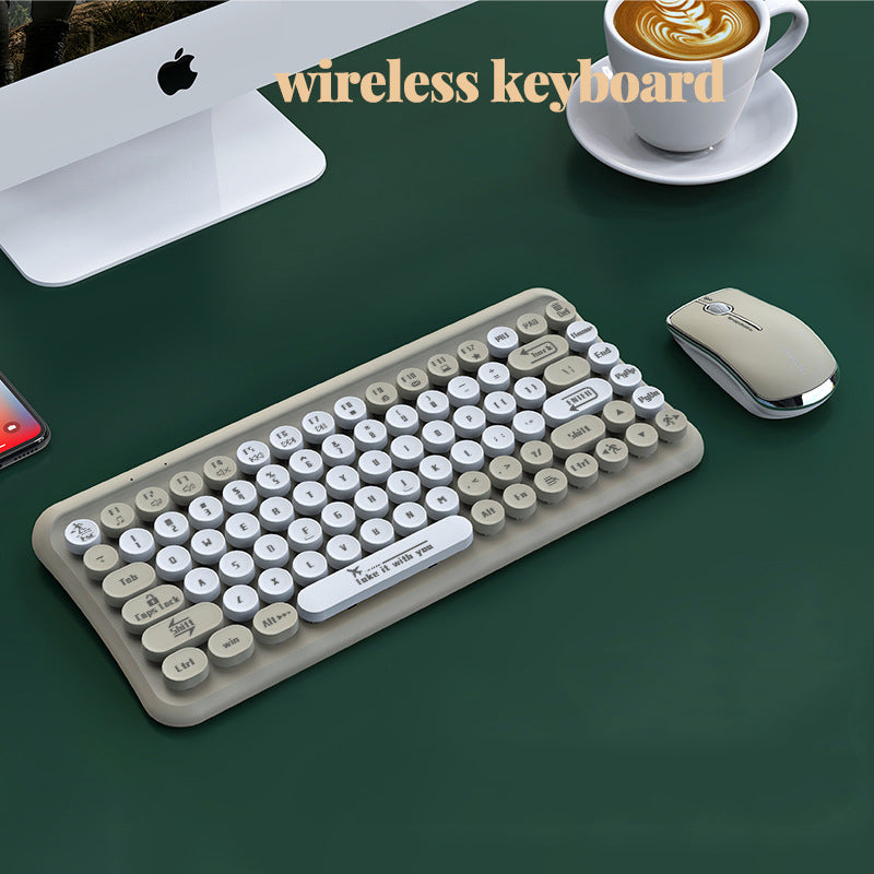 Mini 2.4G Wireless Retro Keyboard and Mouse Combo Round Keys Computer Laptop Mac