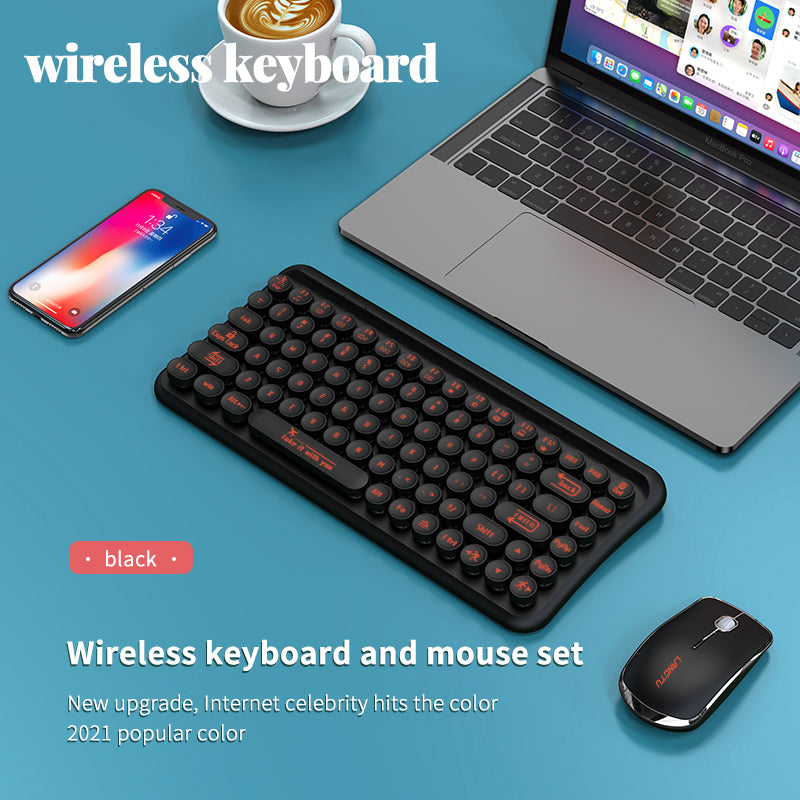 Mini 2.4G Wireless Retro Keyboard and Mouse Combo Round Keys Computer Laptop Mac