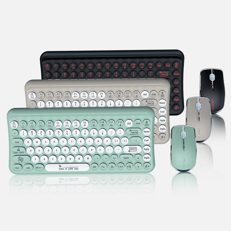 Mini 2.4G Wireless Retro Keyboard and Mouse Combo Round Keys Computer Laptop Mac