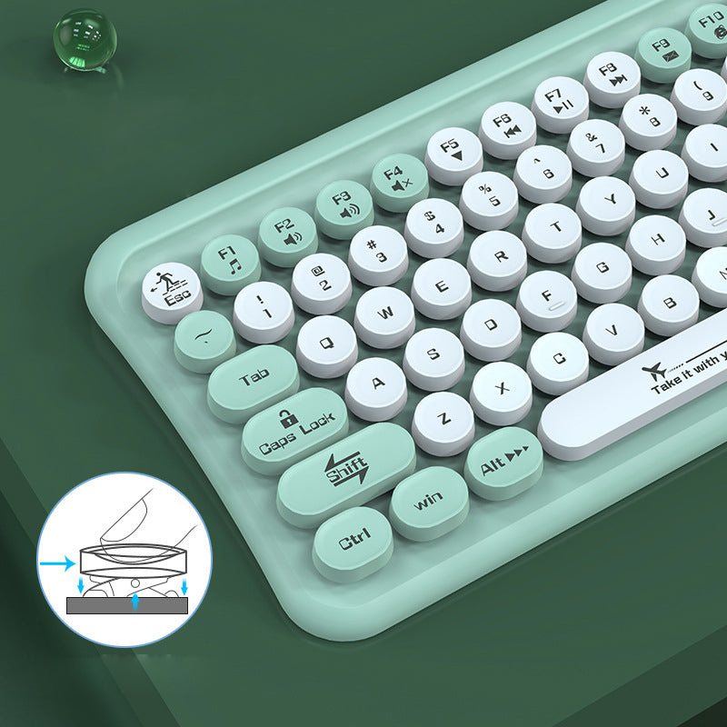 Mini 2.4G Wireless Retro Keyboard and Mouse Combo Round Keys Computer Laptop Mac