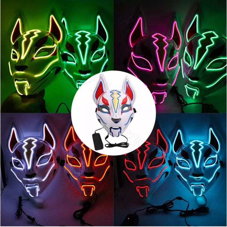 LED Light Up Kitsune Fox Mask Costume Cosplay