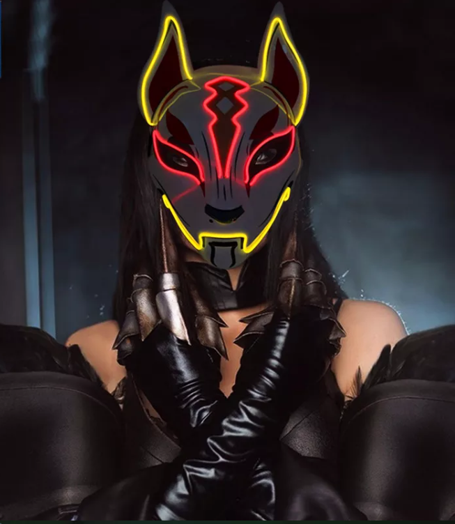 LED Light Up Kitsune Fox Mask Costume Cosplay