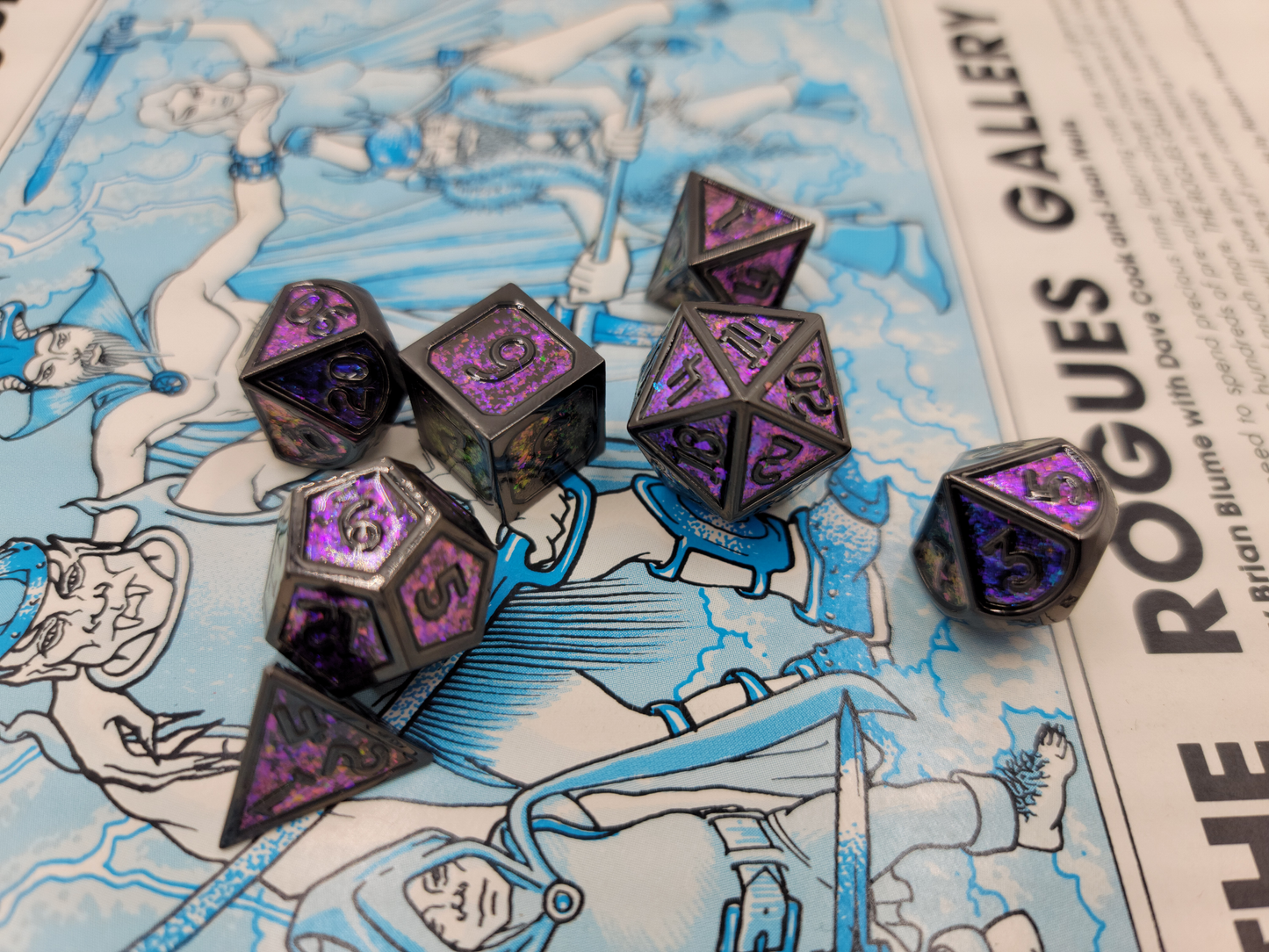 Purple & Black Metal 7 Piece D&D Dice Set + Metal Box