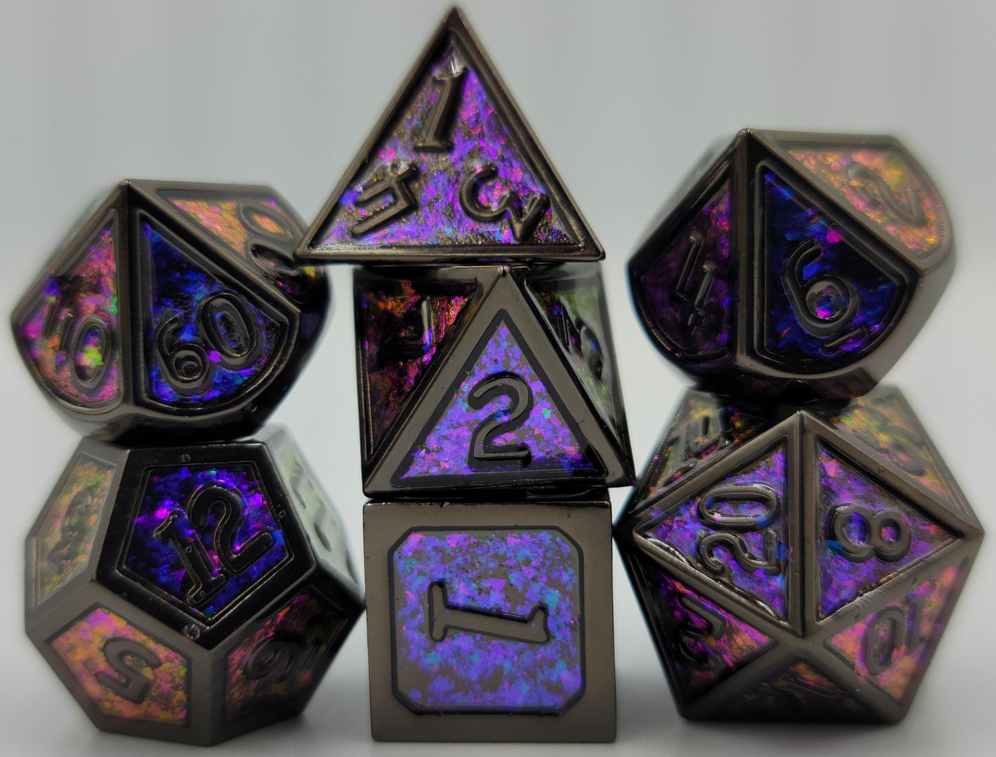 Purple & Black Metal 7 Piece D&D Dice Set + Metal Box