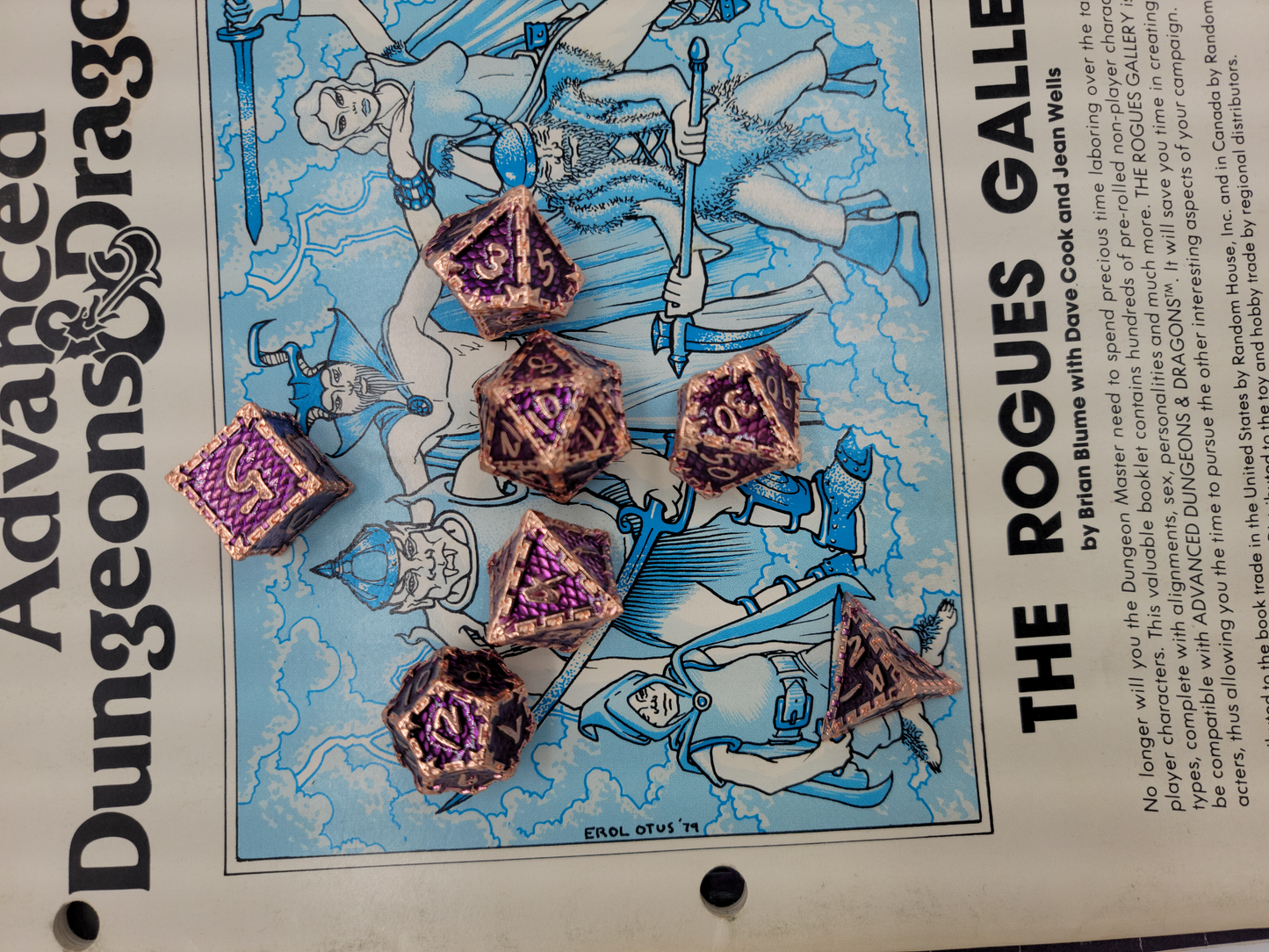 Purple & Rose Gold Metal 7 Piece D&D Dice Set + Metal Box