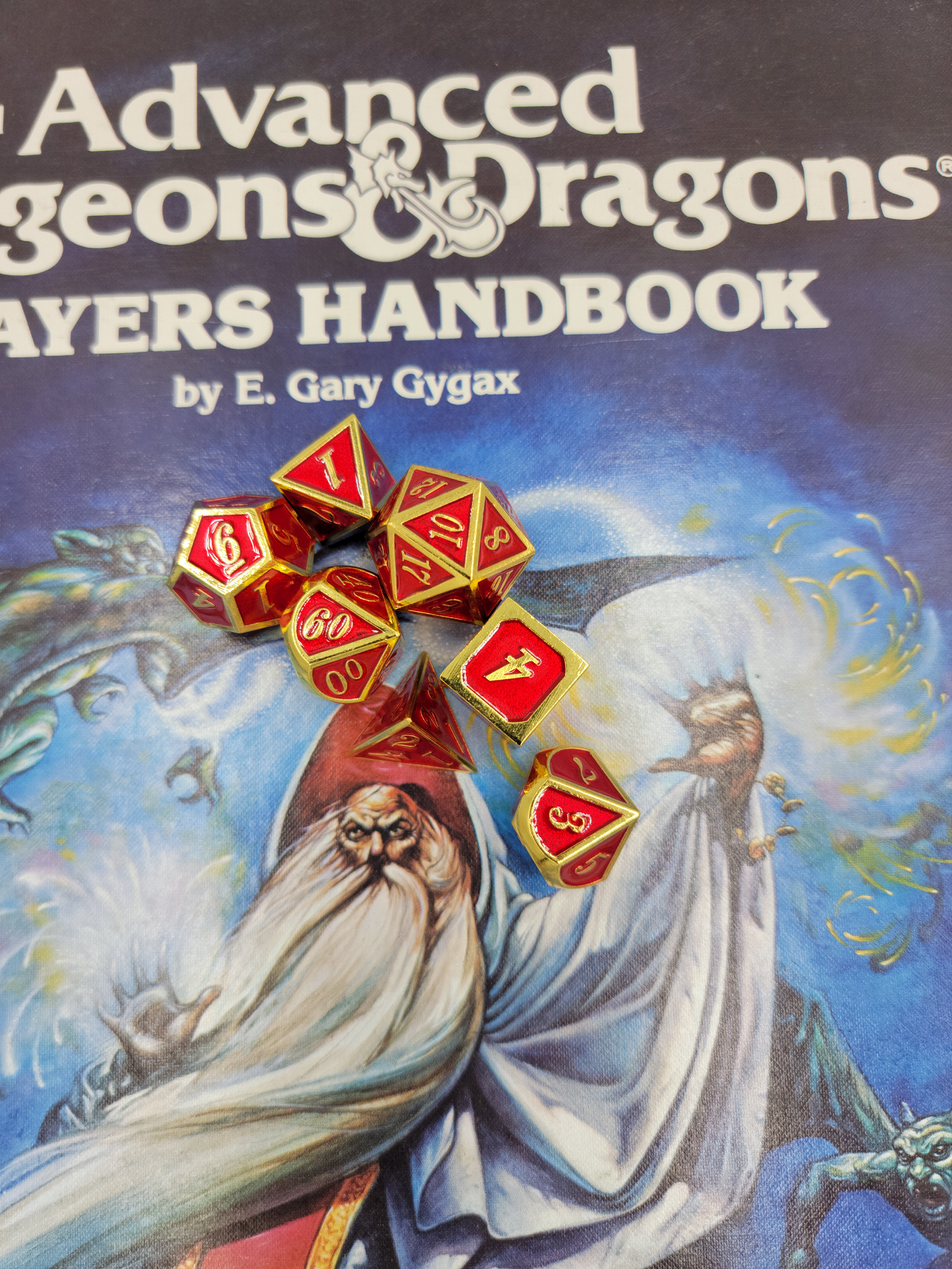 Red & Gold Metal 7 Piece D&D Dice Set