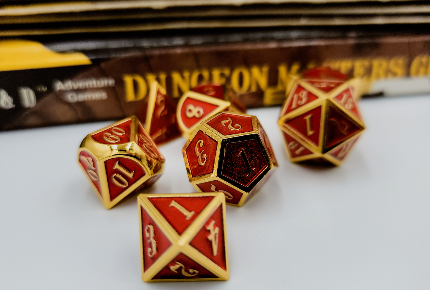 Red & Gold Metal 7 Piece D&D Dice Set